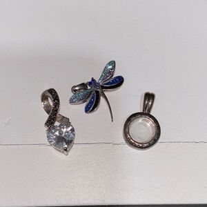Pandora Elegant Silver and Blue Dragonfly Pendant Set